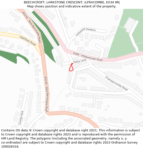 BEECHCROFT, LARKSTONE CRESCENT, ILFRACOMBE, EX34 9PJ: Location map and indicative extent of plot