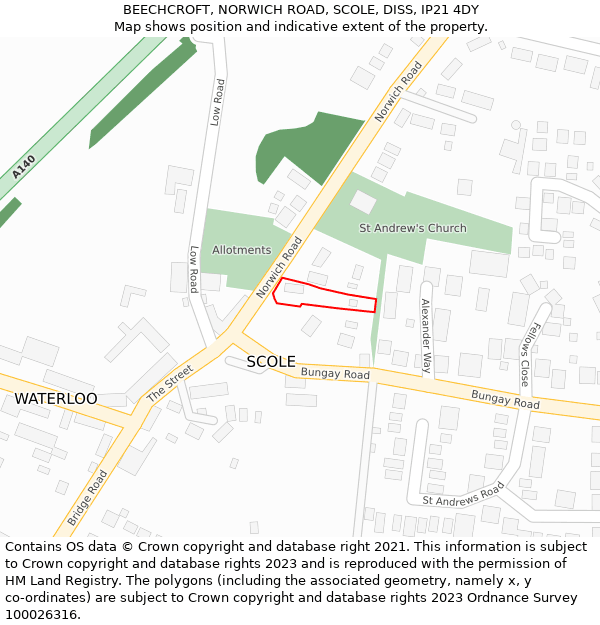 BEECHCROFT, NORWICH ROAD, SCOLE, DISS, IP21 4DY: Location map and indicative extent of plot