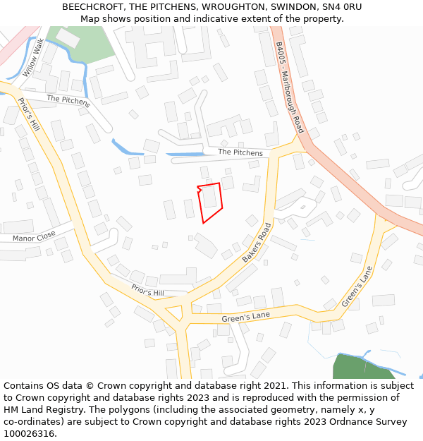BEECHCROFT, THE PITCHENS, WROUGHTON, SWINDON, SN4 0RU: Location map and indicative extent of plot