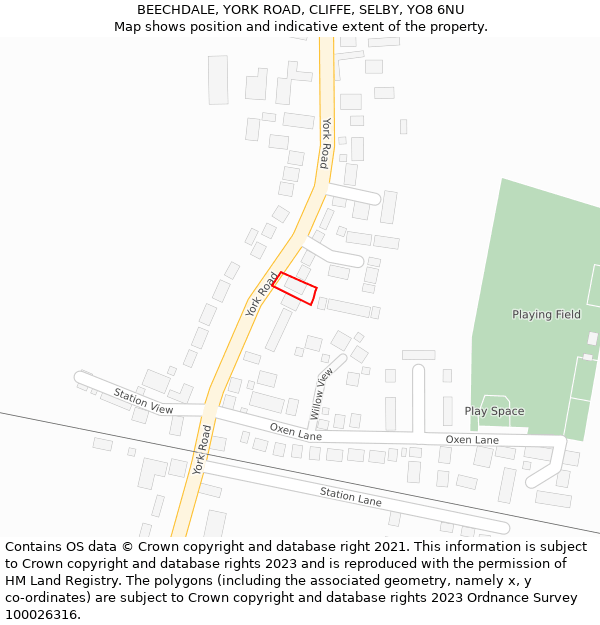 BEECHDALE, YORK ROAD, CLIFFE, SELBY, YO8 6NU: Location map and indicative extent of plot