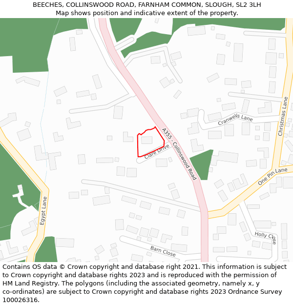 BEECHES, COLLINSWOOD ROAD, FARNHAM COMMON, SLOUGH, SL2 3LH: Location map and indicative extent of plot