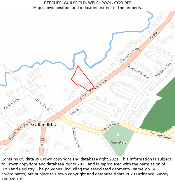 BEECHES, GUILSFIELD, WELSHPOOL, SY21 9PP: Location map and indicative extent of plot