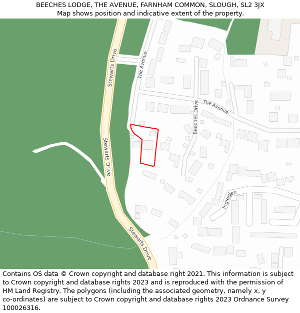 BEECHES LODGE, THE AVENUE, FARNHAM COMMON, SLOUGH, SL2 3JX: Location map and indicative extent of plot