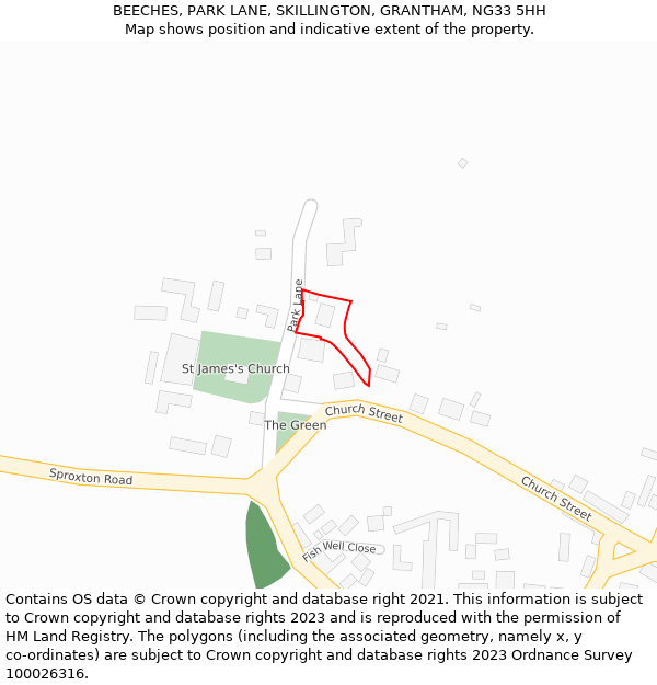 BEECHES, PARK LANE, SKILLINGTON, GRANTHAM, NG33 5HH: Location map and indicative extent of plot