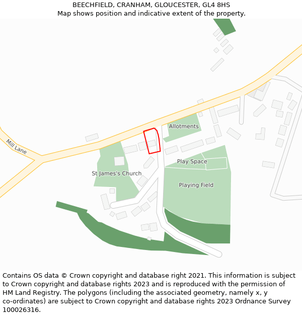 BEECHFIELD, CRANHAM, GLOUCESTER, GL4 8HS: Location map and indicative extent of plot