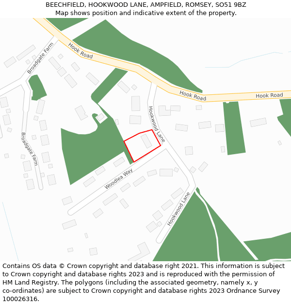 BEECHFIELD, HOOKWOOD LANE, AMPFIELD, ROMSEY, SO51 9BZ: Location map and indicative extent of plot