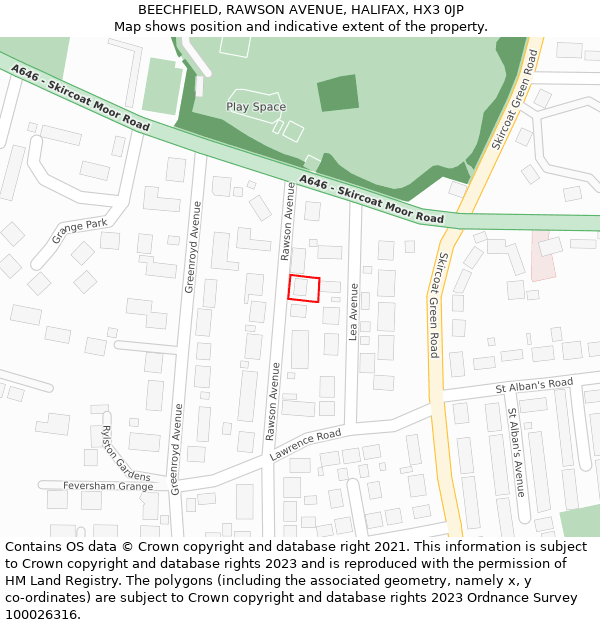 BEECHFIELD, RAWSON AVENUE, HALIFAX, HX3 0JP: Location map and indicative extent of plot