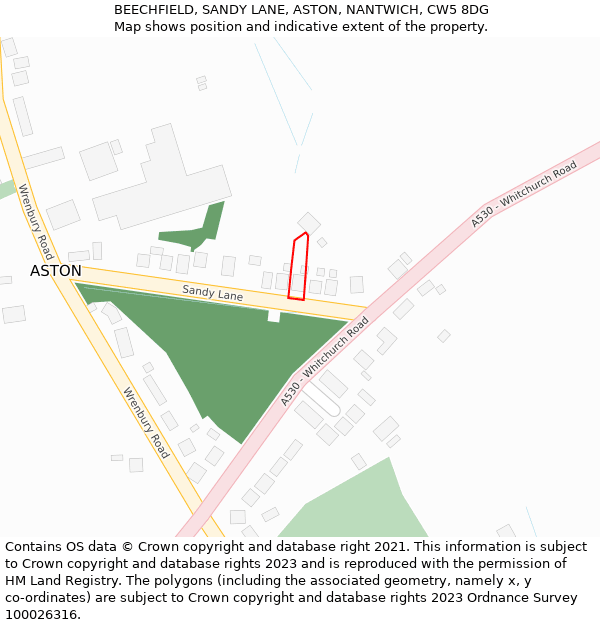 BEECHFIELD, SANDY LANE, ASTON, NANTWICH, CW5 8DG: Location map and indicative extent of plot