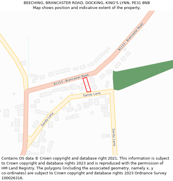 BEECHING, BRANCASTER ROAD, DOCKING, KING'S LYNN, PE31 8NB: Location map and indicative extent of plot