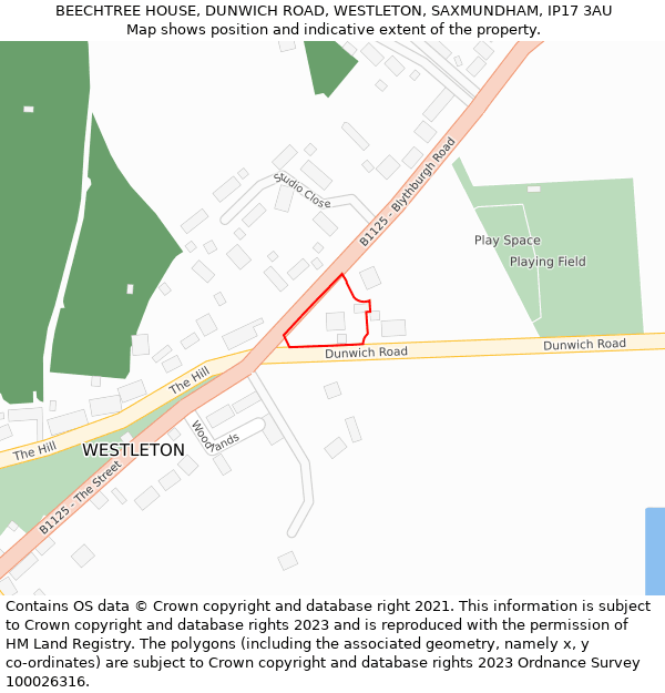 BEECHTREE HOUSE, DUNWICH ROAD, WESTLETON, SAXMUNDHAM, IP17 3AU: Location map and indicative extent of plot