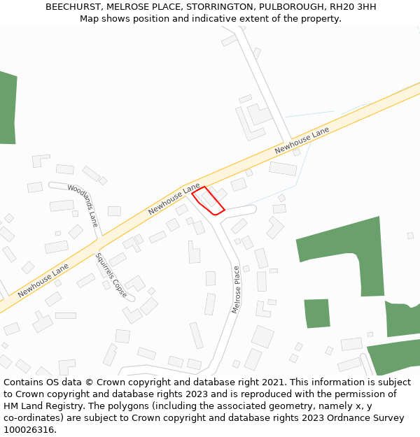 BEECHURST, MELROSE PLACE, STORRINGTON, PULBOROUGH, RH20 3HH: Location map and indicative extent of plot