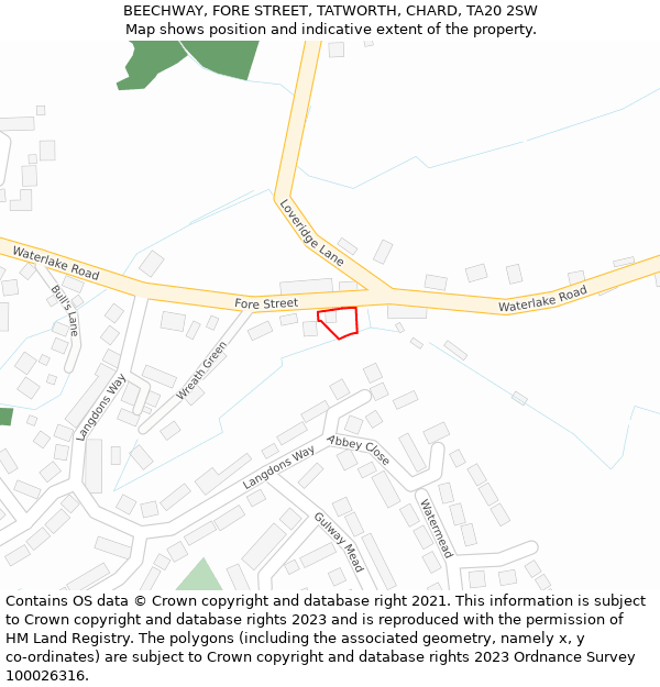 BEECHWAY, FORE STREET, TATWORTH, CHARD, TA20 2SW: Location map and indicative extent of plot