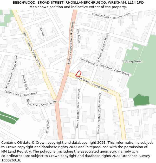 BEECHWOOD, BROAD STREET, RHOSLLANERCHRUGOG, WREXHAM, LL14 1RD: Location map and indicative extent of plot