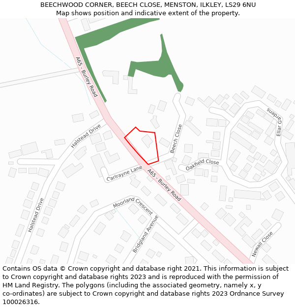 BEECHWOOD CORNER, BEECH CLOSE, MENSTON, ILKLEY, LS29 6NU: Location map and indicative extent of plot