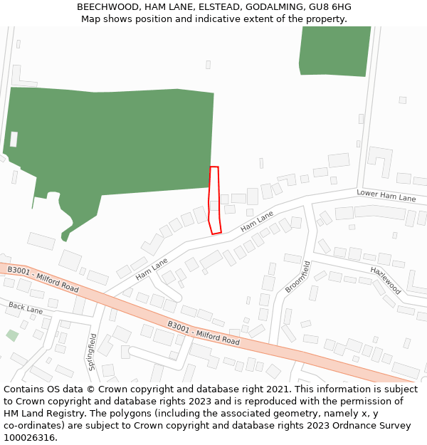 BEECHWOOD, HAM LANE, ELSTEAD, GODALMING, GU8 6HG: Location map and indicative extent of plot