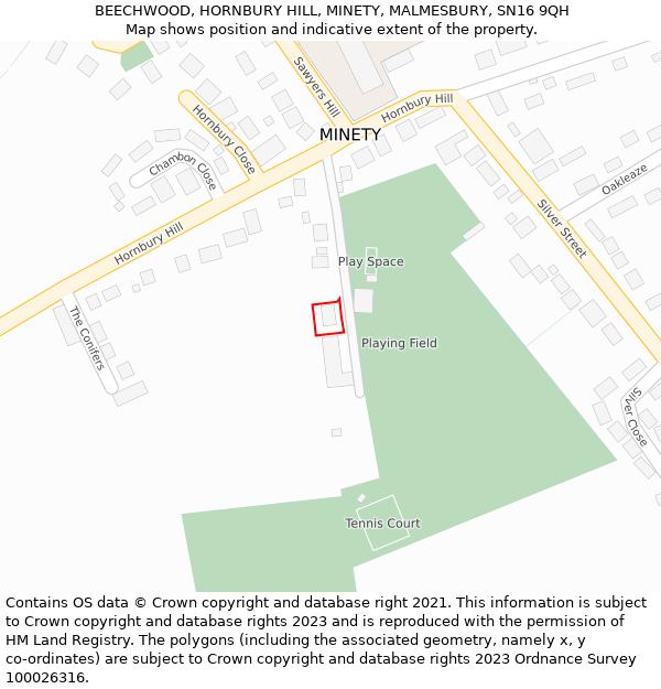 BEECHWOOD, HORNBURY HILL, MINETY, MALMESBURY, SN16 9QH: Location map and indicative extent of plot