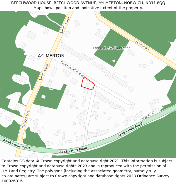 BEECHWOOD HOUSE, BEECHWOOD AVENUE, AYLMERTON, NORWICH, NR11 8QQ: Location map and indicative extent of plot