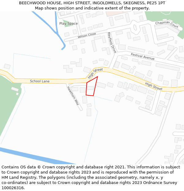 BEECHWOOD HOUSE, HIGH STREET, INGOLDMELLS, SKEGNESS, PE25 1PT: Location map and indicative extent of plot