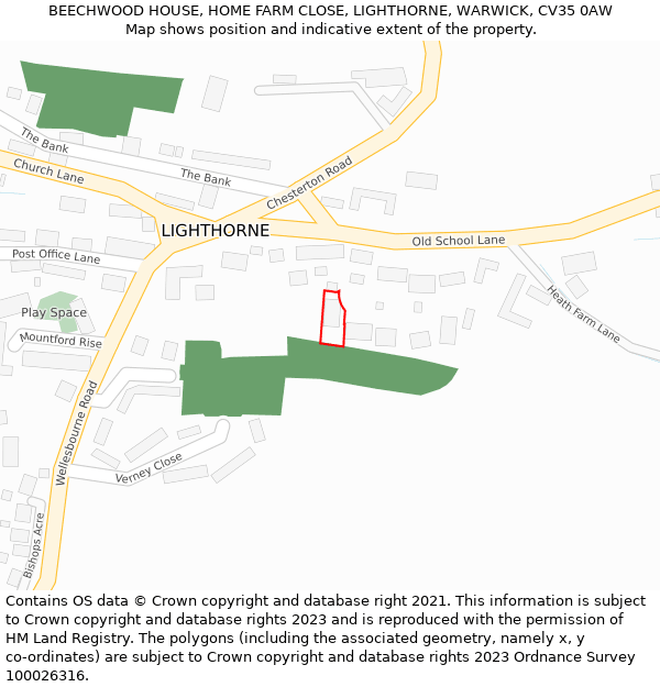 BEECHWOOD HOUSE, HOME FARM CLOSE, LIGHTHORNE, WARWICK, CV35 0AW: Location map and indicative extent of plot