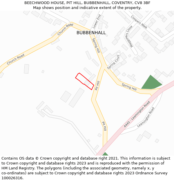BEECHWOOD HOUSE, PIT HILL, BUBBENHALL, COVENTRY, CV8 3BF: Location map and indicative extent of plot