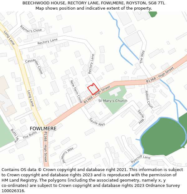 BEECHWOOD HOUSE, RECTORY LANE, FOWLMERE, ROYSTON, SG8 7TL: Location map and indicative extent of plot