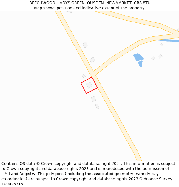 BEECHWOOD, LADYS GREEN, OUSDEN, NEWMARKET, CB8 8TU: Location map and indicative extent of plot