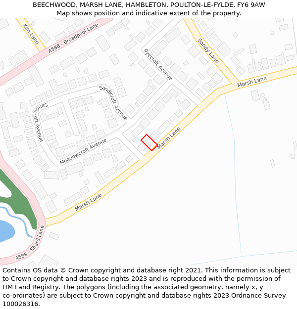 BEECHWOOD, MARSH LANE, HAMBLETON, POULTON-LE-FYLDE, FY6 9AW: Location map and indicative extent of plot