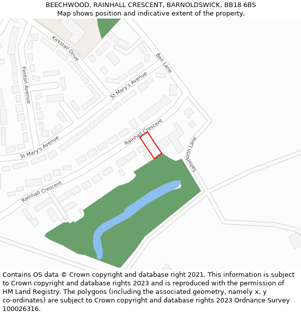 BEECHWOOD, RAINHALL CRESCENT, BARNOLDSWICK, BB18 6BS: Location map and indicative extent of plot
