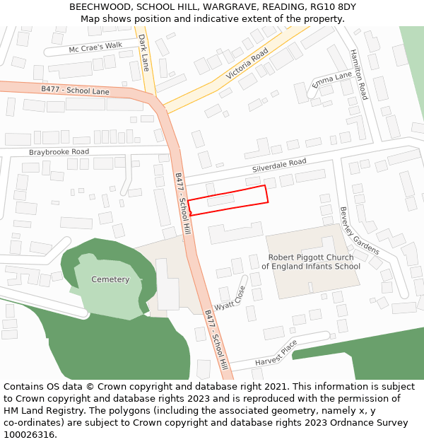 BEECHWOOD, SCHOOL HILL, WARGRAVE, READING, RG10 8DY: Location map and indicative extent of plot