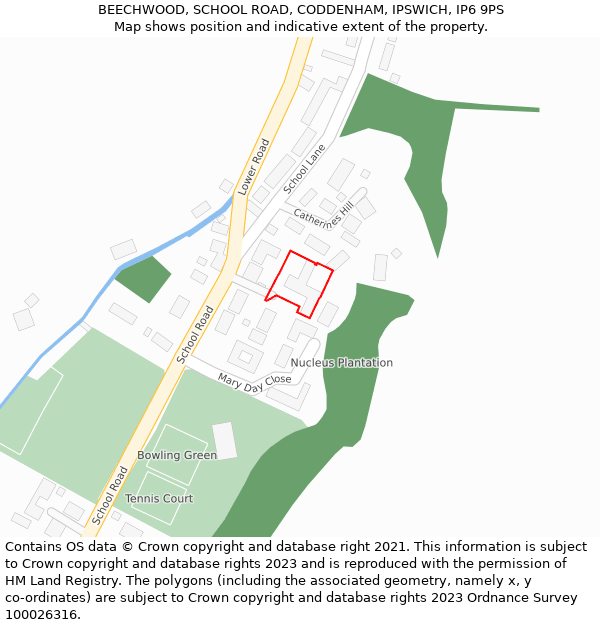 BEECHWOOD, SCHOOL ROAD, CODDENHAM, IPSWICH, IP6 9PS: Location map and indicative extent of plot
