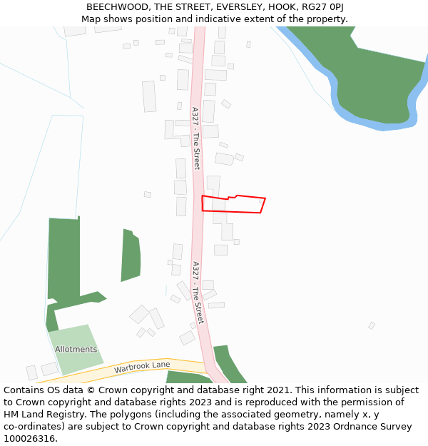 BEECHWOOD, THE STREET, EVERSLEY, HOOK, RG27 0PJ: Location map and indicative extent of plot