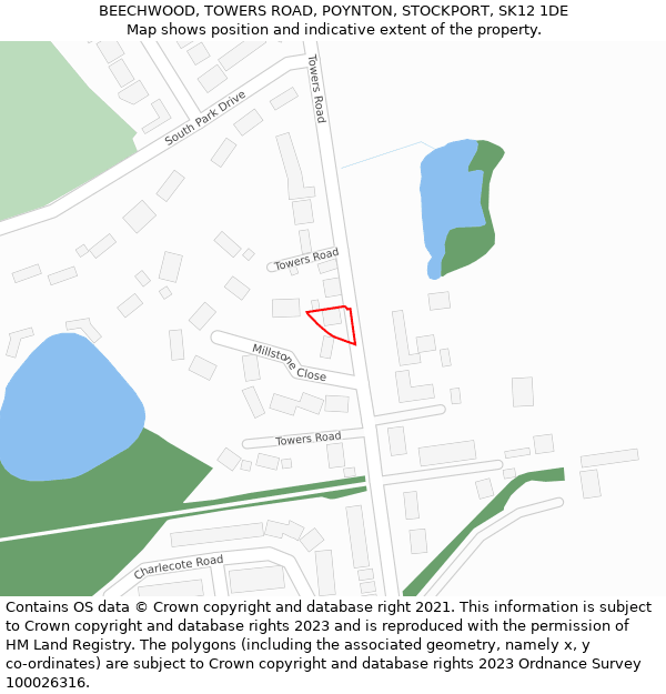 BEECHWOOD, TOWERS ROAD, POYNTON, STOCKPORT, SK12 1DE: Location map and indicative extent of plot
