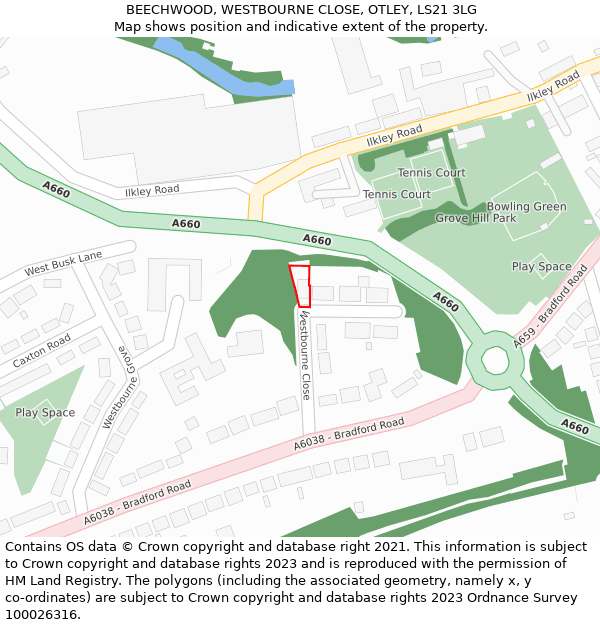 BEECHWOOD, WESTBOURNE CLOSE, OTLEY, LS21 3LG: Location map and indicative extent of plot