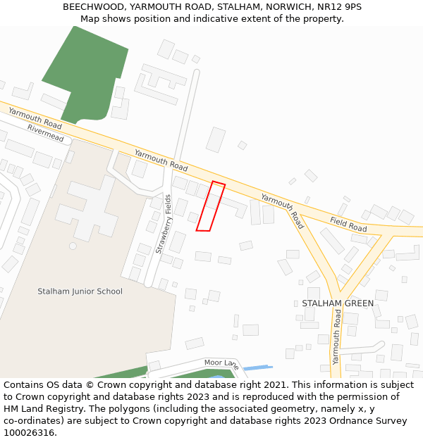 BEECHWOOD, YARMOUTH ROAD, STALHAM, NORWICH, NR12 9PS: Location map and indicative extent of plot