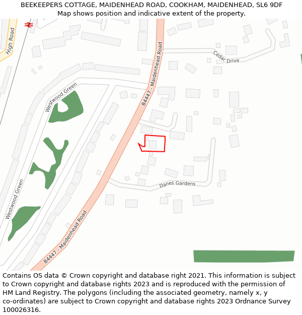 BEEKEEPERS COTTAGE, MAIDENHEAD ROAD, COOKHAM, MAIDENHEAD, SL6 9DF: Location map and indicative extent of plot