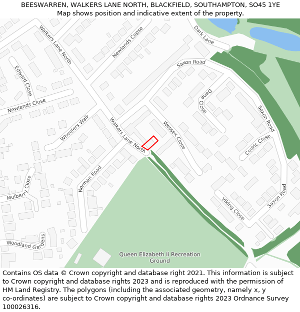 BEESWARREN, WALKERS LANE NORTH, BLACKFIELD, SOUTHAMPTON, SO45 1YE: Location map and indicative extent of plot