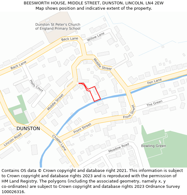 BEESWORTH HOUSE, MIDDLE STREET, DUNSTON, LINCOLN, LN4 2EW: Location map and indicative extent of plot