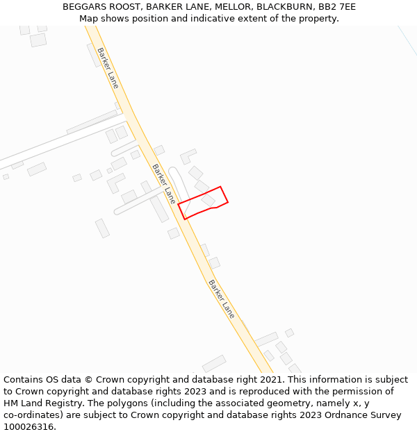 BEGGARS ROOST, BARKER LANE, MELLOR, BLACKBURN, BB2 7EE: Location map and indicative extent of plot