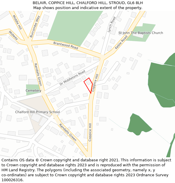 BELAIR, COPPICE HILL, CHALFORD HILL, STROUD, GL6 8LH: Location map and indicative extent of plot