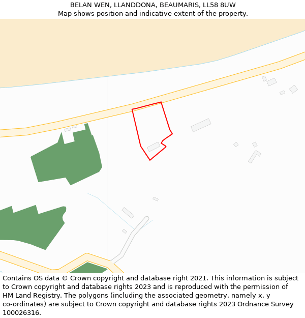 BELAN WEN, LLANDDONA, BEAUMARIS, LL58 8UW: Location map and indicative extent of plot