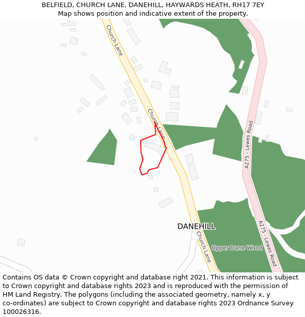 BELFIELD, CHURCH LANE, DANEHILL, HAYWARDS HEATH, RH17 7EY: Location map and indicative extent of plot