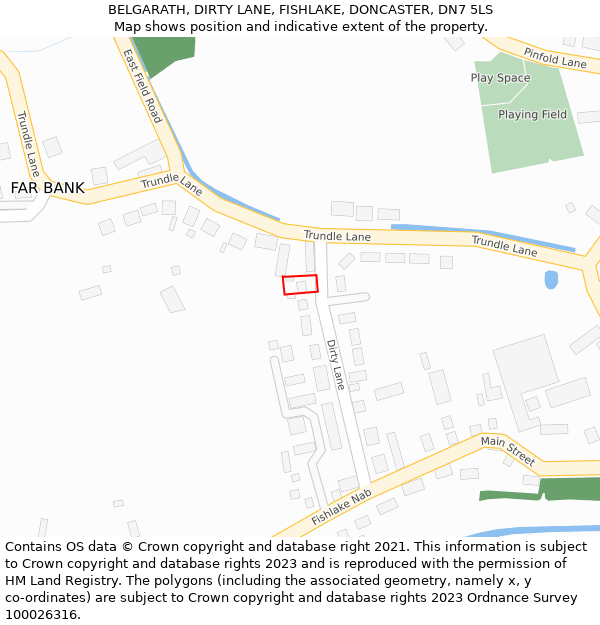 BELGARATH, DIRTY LANE, FISHLAKE, DONCASTER, DN7 5LS: Location map and indicative extent of plot