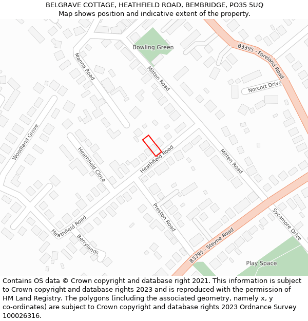 BELGRAVE COTTAGE, HEATHFIELD ROAD, BEMBRIDGE, PO35 5UQ: Location map and indicative extent of plot