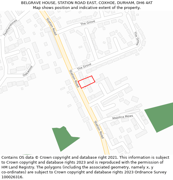 BELGRAVE HOUSE, STATION ROAD EAST, COXHOE, DURHAM, DH6 4AT: Location map and indicative extent of plot