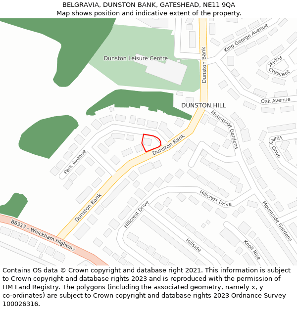 BELGRAVIA, DUNSTON BANK, GATESHEAD, NE11 9QA: Location map and indicative extent of plot