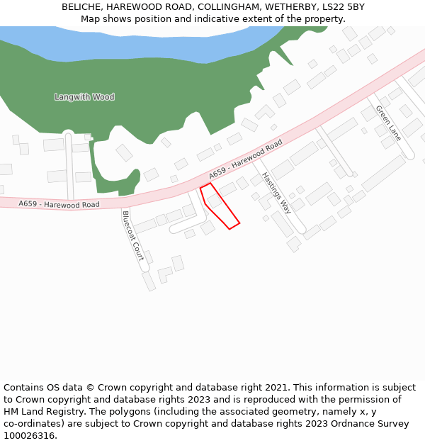 BELICHE, HAREWOOD ROAD, COLLINGHAM, WETHERBY, LS22 5BY: Location map and indicative extent of plot