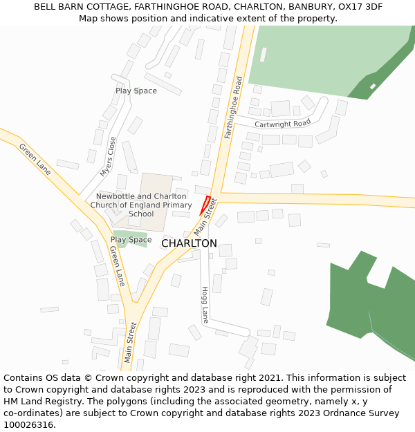 BELL BARN COTTAGE, FARTHINGHOE ROAD, CHARLTON, BANBURY, OX17 3DF: Location map and indicative extent of plot