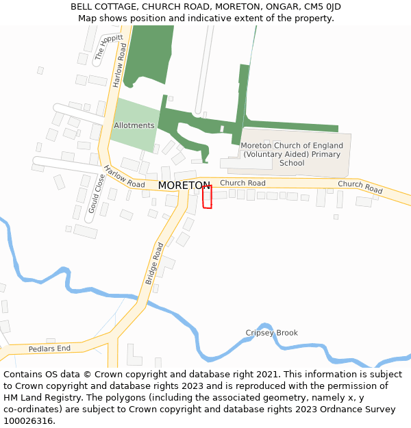 BELL COTTAGE, CHURCH ROAD, MORETON, ONGAR, CM5 0JD: Location map and indicative extent of plot