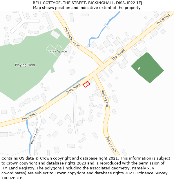 BELL COTTAGE, THE STREET, RICKINGHALL, DISS, IP22 1EJ: Location map and indicative extent of plot