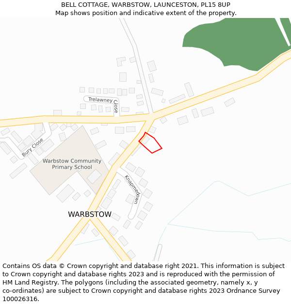 BELL COTTAGE, WARBSTOW, LAUNCESTON, PL15 8UP: Location map and indicative extent of plot